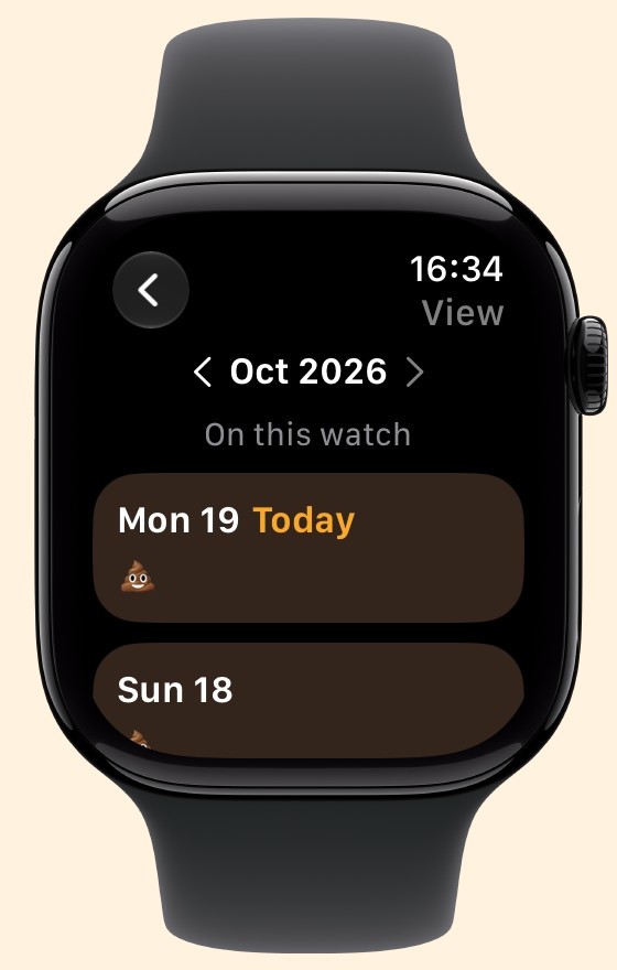 Diaroo calendar and local history on Apple Watch.