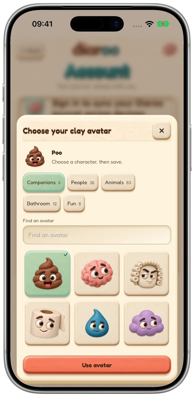 Diaroo avatar choices in Clay with a synthetic Alex profile.