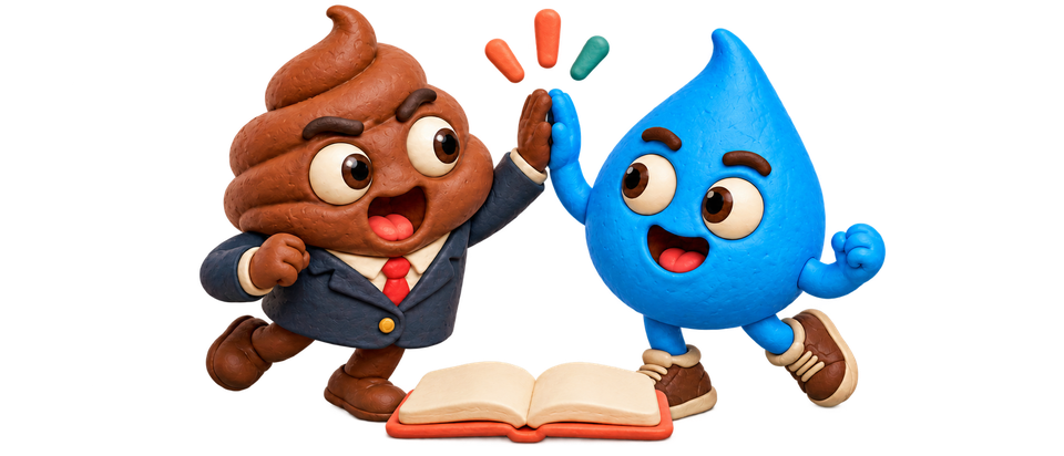 Poo in a tiny suit and blue Pip high-five over their little journal.